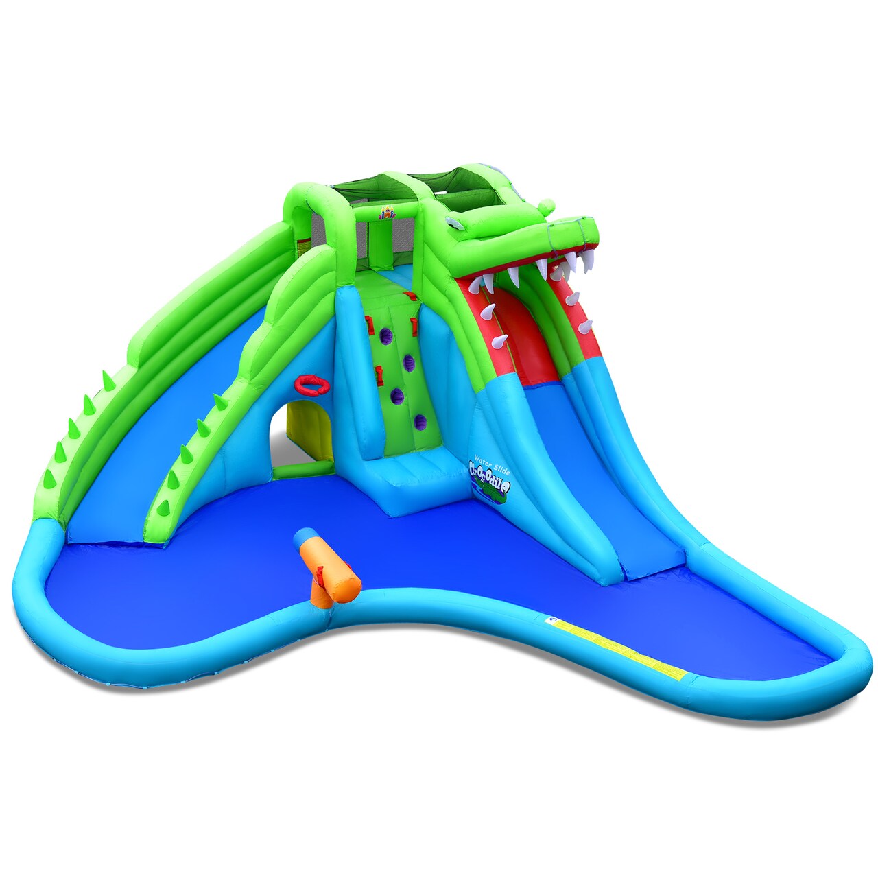 Blue Green Inflatable Water Slide with Double Slides Climbing Wall Splash Pool